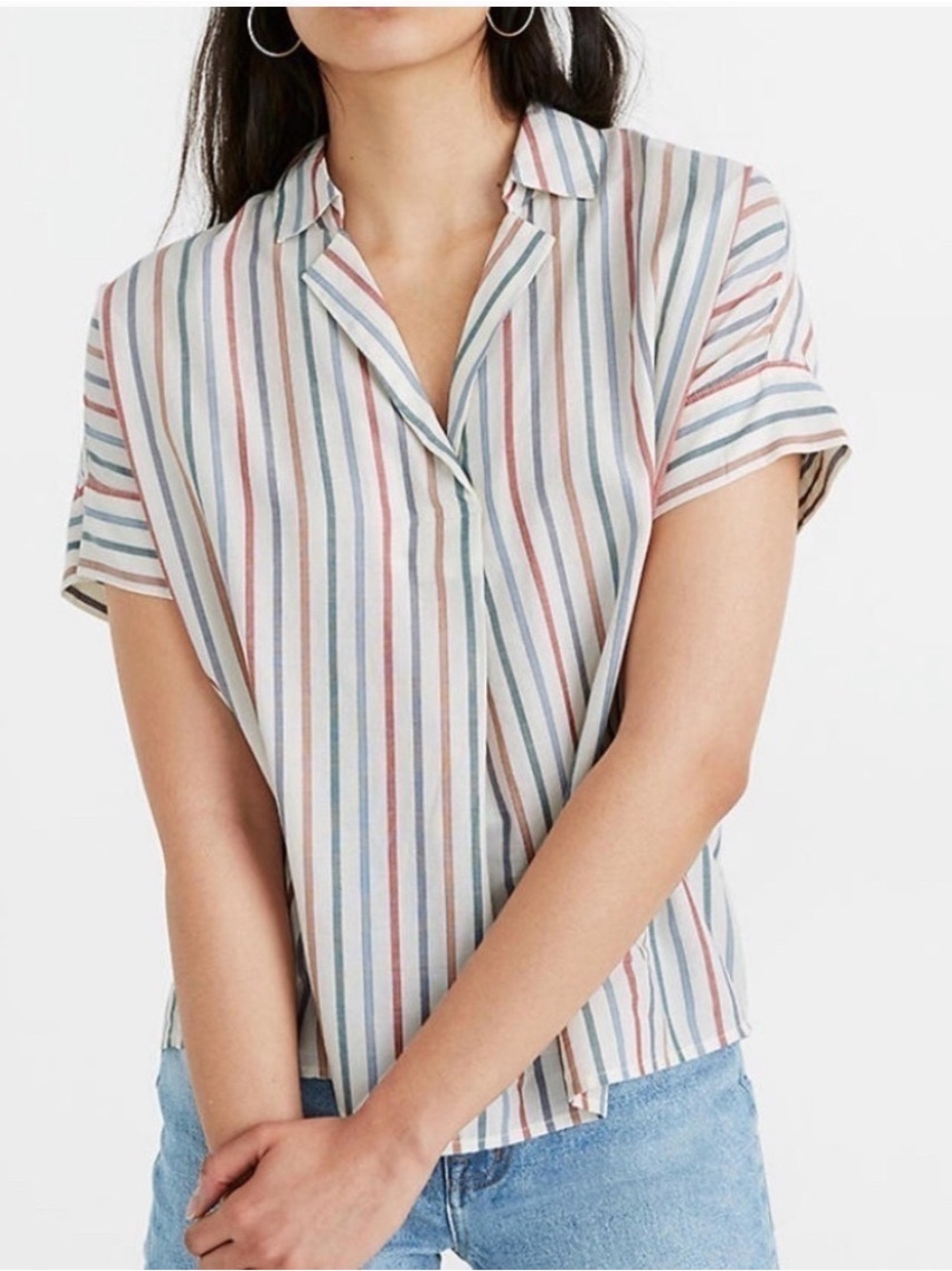 Madewell Park Popover Shirt Rainbow Stripes XS Women’s